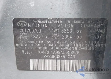 2010 Hyundai Elantra Gls from USA, damaged, VIN KMHDU4AD9AU908595